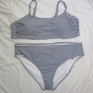 xhilaration 2 Piece Bikini Navy Blue and White Stripes 3X Plus Size NWT
